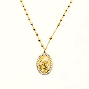 Girocollo rosario con medaglia PADRE PIO in Argento 925 dorato con zirconi.