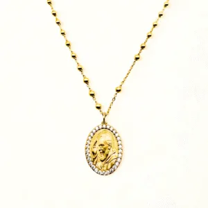 Girocollo rosario con medaglia PADRE PIO in Argento 925 dorato con zirconi.
