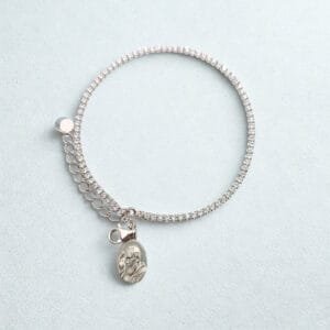 Bracciale Tennis in argento 925 rodiato con micro zirconi bianchi e medaglia Padre Pio