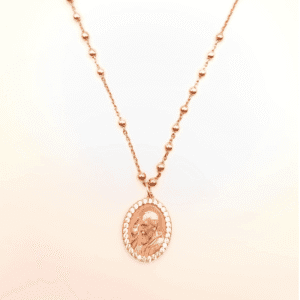 Girocollo rosario con medaglia PADRE PIO in Argento 925 rosè con zirconi.
