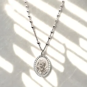 Girocollo rosario con medaglia PADRE PIO in Argento 925 rodiato con zirconi.