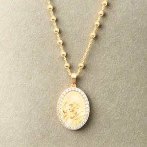 Girocollo rosario con medaglia PADRE PIO in Argento 925 dorato con zirconi.