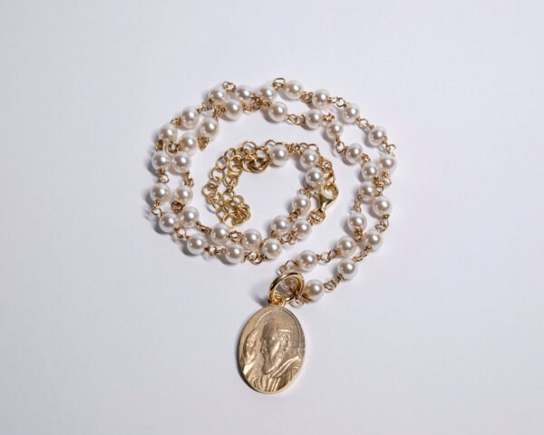 Collana con perline e medaglia PADRE PIO in Argento 925 dorato