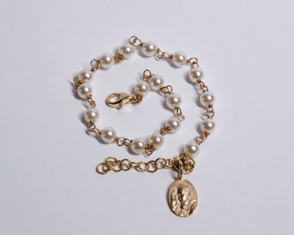 Bracciale con perline e medaglia PADRE PIO in Argento 925 dorato