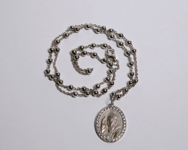 Collana rosario con medaglia PADRE PIO con zirconi in Argento 925 rodiato