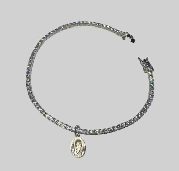 Bracciale tennis in argento rodiato con zirconi bianchi taglio diamante da 2.5 mm con medaglia di Padre Pio - immagine 2