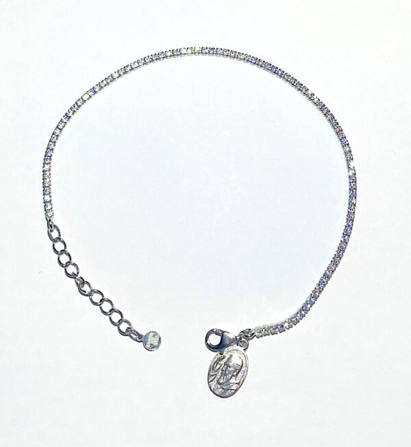 Bracciale Tennis in argento 925 rodiato con micro zirconi bianchi e medaglia Padre Pio - immagine 2