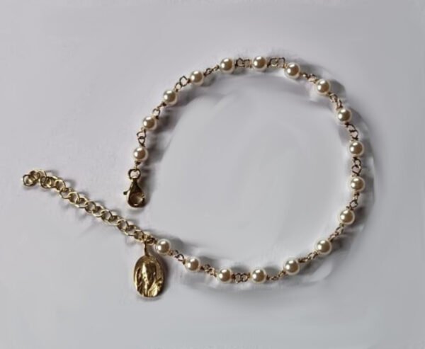 Bracciale con perline e medaglia PADRE PIO in Argento 925 dorato - Image 2