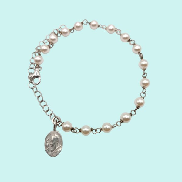 Bracciale con perline e medaglia PADRE PIO in Argento 925 rodiato - Image 2