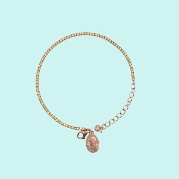 Bracciale Tennis in Argento 925 rosè con micro zirconi gialli e medaglia Padre Pio