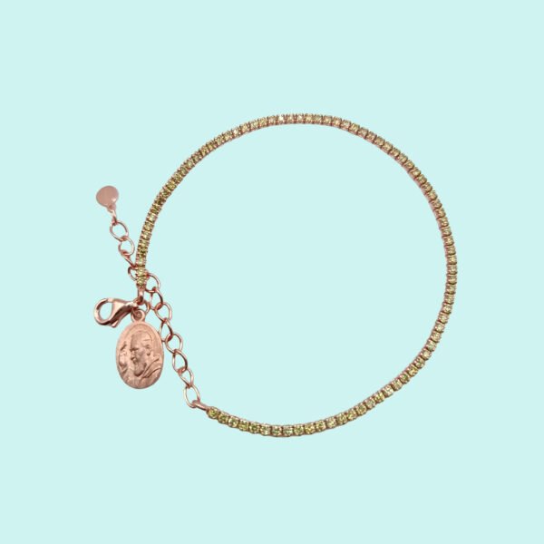 Bracciale Tennis in Argento 925 rosè con micro zirconi gialli e medaglia Padre Pio - Image 3
