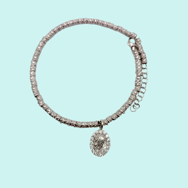 Bracciale con pepite e medaglia PADRE PIO in Argento 925 rodiato con zirconi bianchi. - Image 2