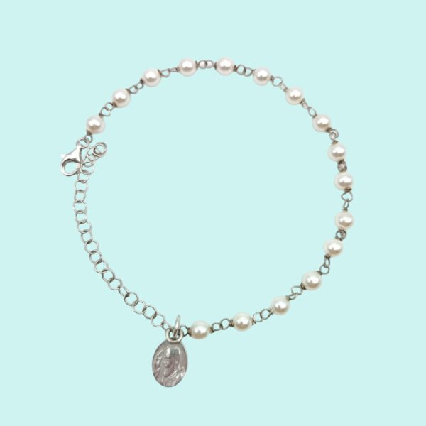 Bracciale con perline e medaglia PADRE PIO in Argento 925 rodiato