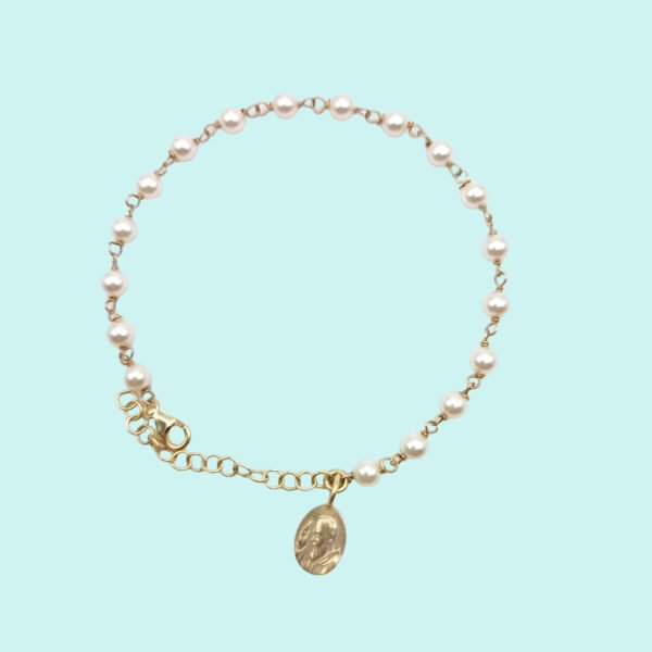Bracciale con perline e medaglia PADRE PIO in Argento 925 dorato