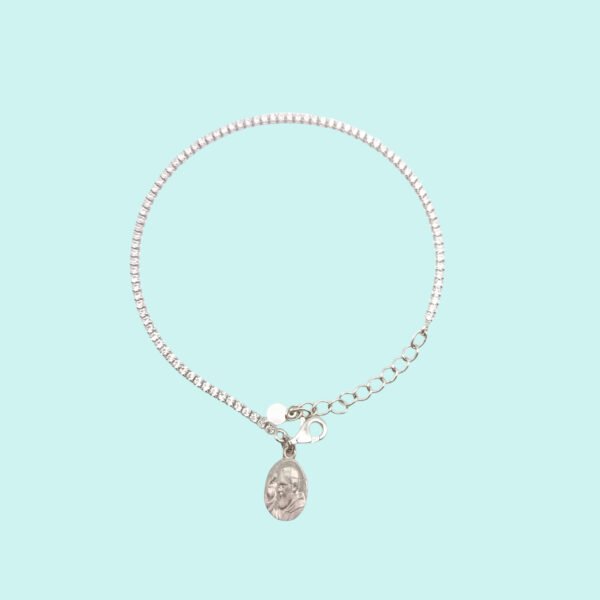 Bracciale Tennis in argento 925 rodiato con micro zirconi bianchi e medaglia Padre Pio