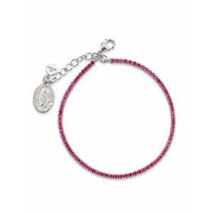 Bracciale Tennis in argento 925 rodiato con Micro Zirconi Fucsia e medaglia Pade Pio.
