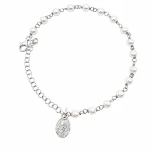 Bracciale con perline e medaglia PADRE PIO in Argento 925 rodiato