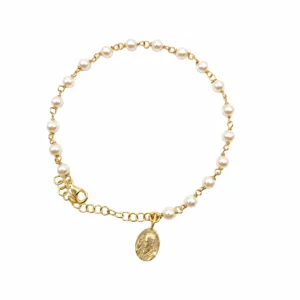 Bracciale con perline e medaglia PADRE PIO in Argento 925 dorato