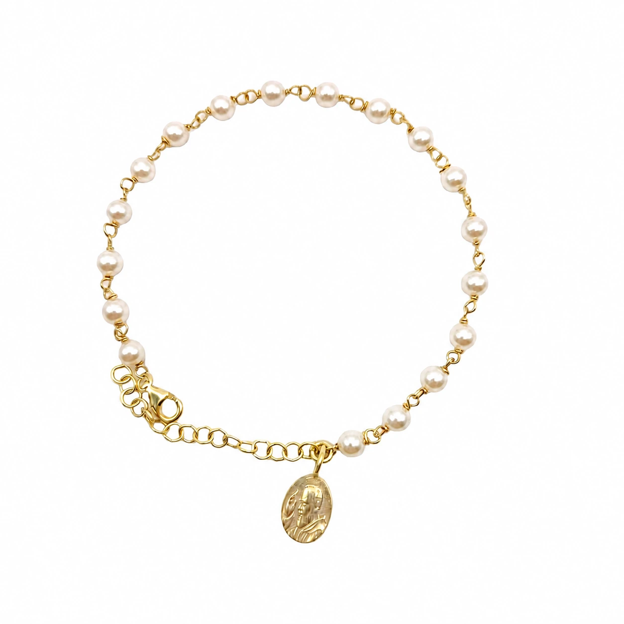 Bracciale con perline e medaglia PADRE PIO in Argento 925 dorato