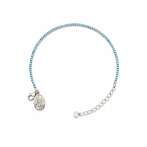 Bracciale Tennis in argento 925 rodiato con Micro Zirconi Celesti e medaglia Pade Pio