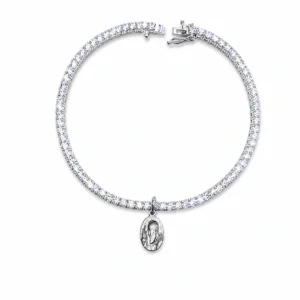 Bracciale tennis in argento rodiato con zirconi bianchi taglio diamante da 2.5 mm con medaglia di Padre Pio