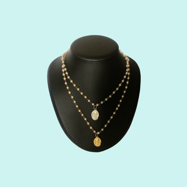 Collana con perline e medaglia PADRE PIO in Argento 925 dorato - Image 2