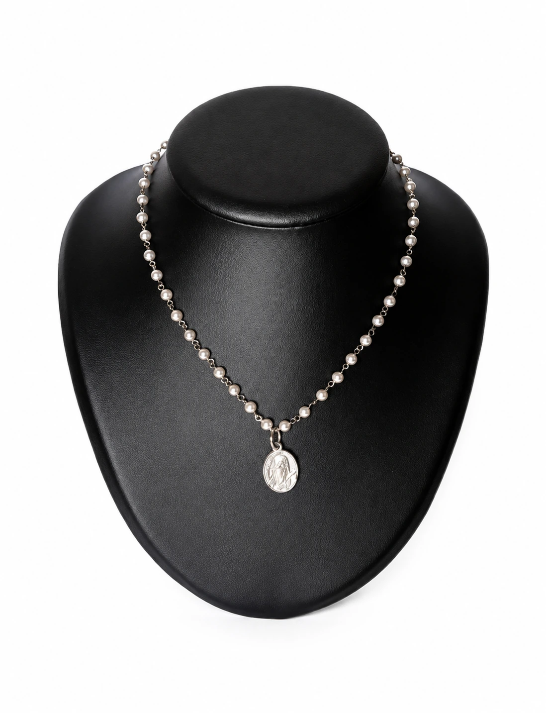 Collana con perline e medaglia PADRE PIO in Argento 925 rodiato - immagine 2