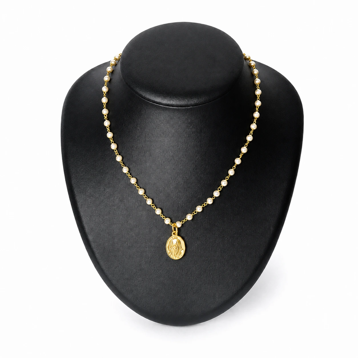 Collana con perline e medaglia PADRE PIO in Argento 925 dorato - Image 2