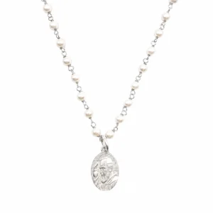 Collana con perline e medaglia PADRE PIO in Argento 925 rodiato