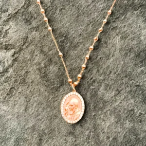 Girocollo rosario con medaglia PADRE PIO in Argento 925 rosè con zirconi.