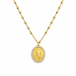 Girocollo rosario con medaglia PADRE PIO in Argento 925 dorato con zirconi.