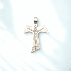 Tau Francescano con Gesù in argento 925 rodiato.