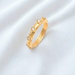 Anello Rosario con decine in zirconi bianchi in Argento 925 dorato