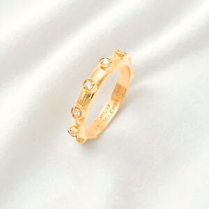 Anello Rosario con decine in zirconi bianchi in Argento 925 dorato