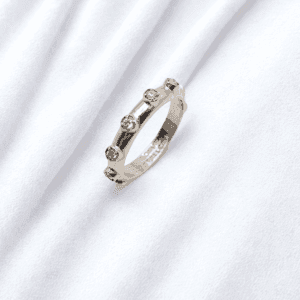 Anello Rosario con decine in zirconi bianchi in Argento 925 rodiato