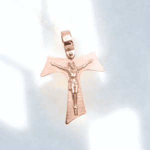 Tau Francescano con Gesù in argento 925 placcato in oro rosa.
