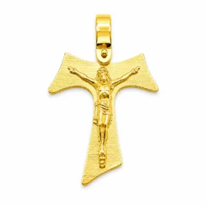 Tau Francescano con Gesù in argento 925 placcato in oro giallo.