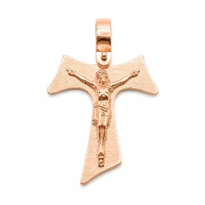 Tau Francescano con Gesù in argento 925 placcato in oro rosa.