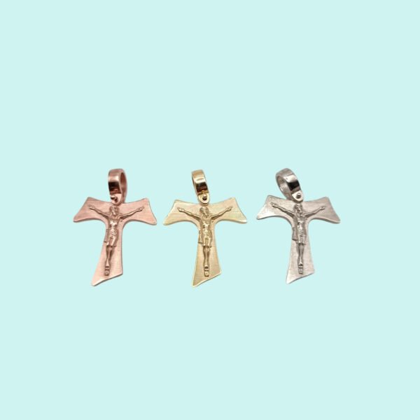 Tau Francescano con Gesù in argento 925 placcato in oro rosa. - immagine 3
