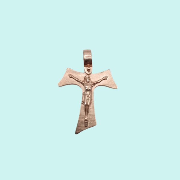 Tau Francescano con Gesù in argento 925 placcato in oro rosa.