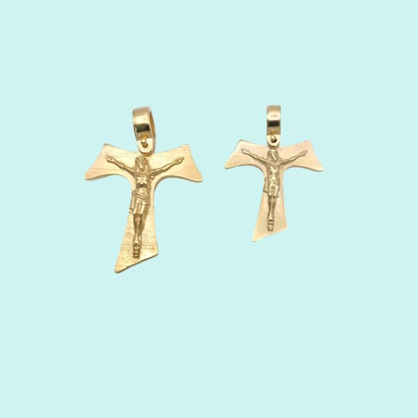 Tau Francescano con Gesù in argento 925 placcato in oro giallo. - Image 2