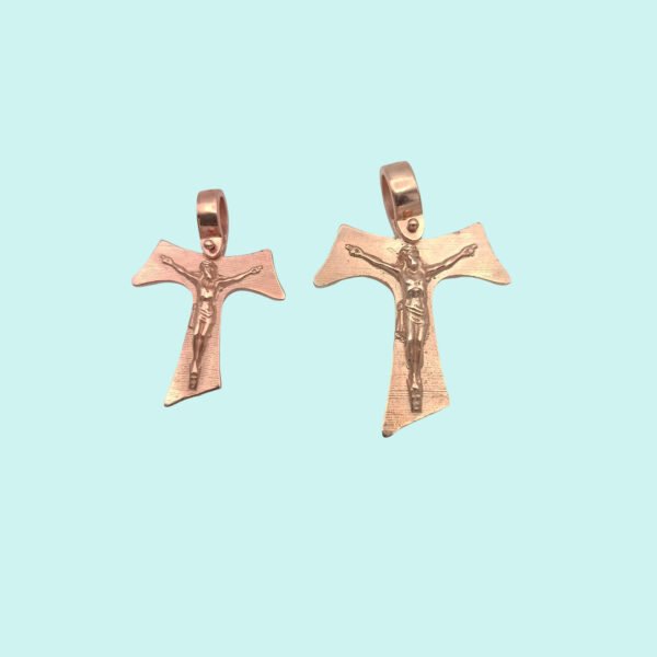 Tau Francescano con Gesù in argento 925 placcato in oro rosa. - immagine 2