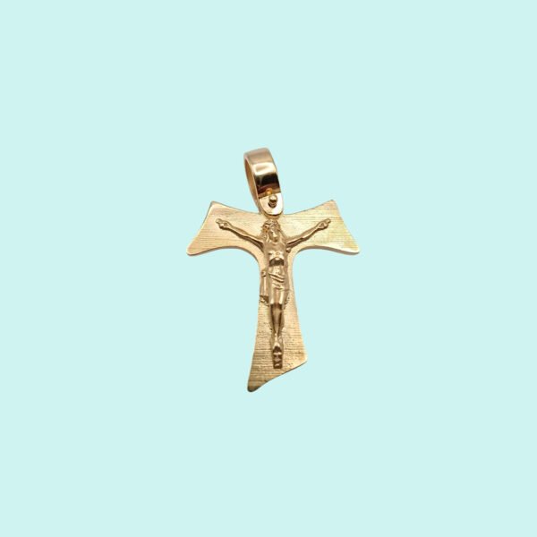 Tau Francescano con Gesù in argento 925 placcato in oro giallo.