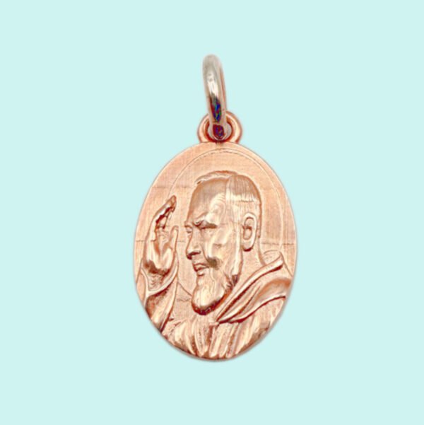Medaglia volto Padre Pio in Argento 925 placcata in oro rosa.