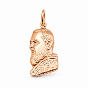 Medaglia sagomata PADRE PIO in Argento 925 placcata in oro rosa.