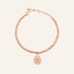 Bracciale con pepite e medaglia PADRE PIO in argento 925 rosè con zirconi bianchi.