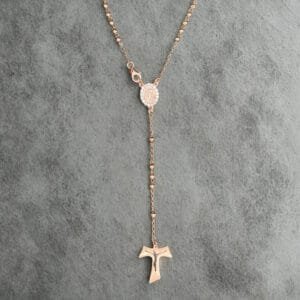 Rosario classico con medaglia PADRE PIO in Argento 925 rosè con zirconi e croce Tau.