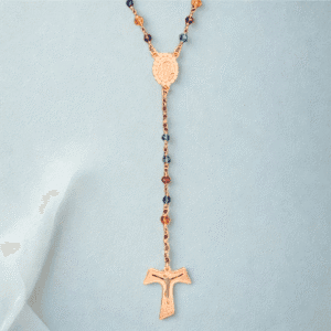 Rosario classico multicolor con medaglia PADRE PIO in Argento 925 rosè con zirconi e croce Tau.