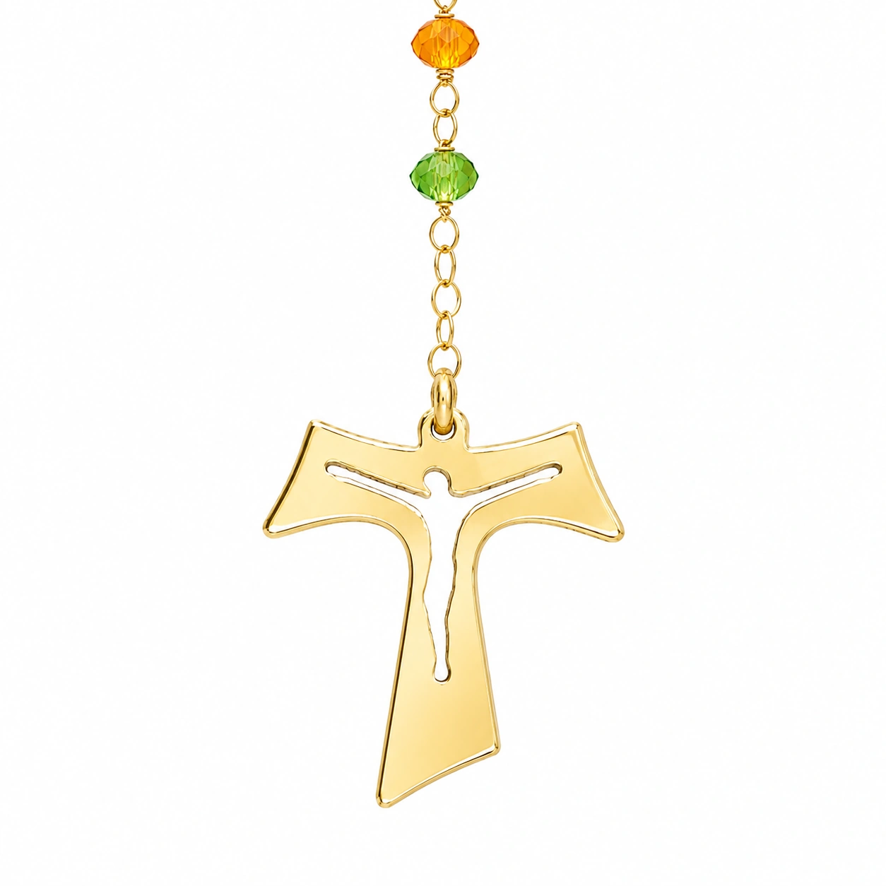 Rosario classico multicolor con medaglia PADRE PIO in Argento 925 dorato con zirconi e croce Tau. - Image 2