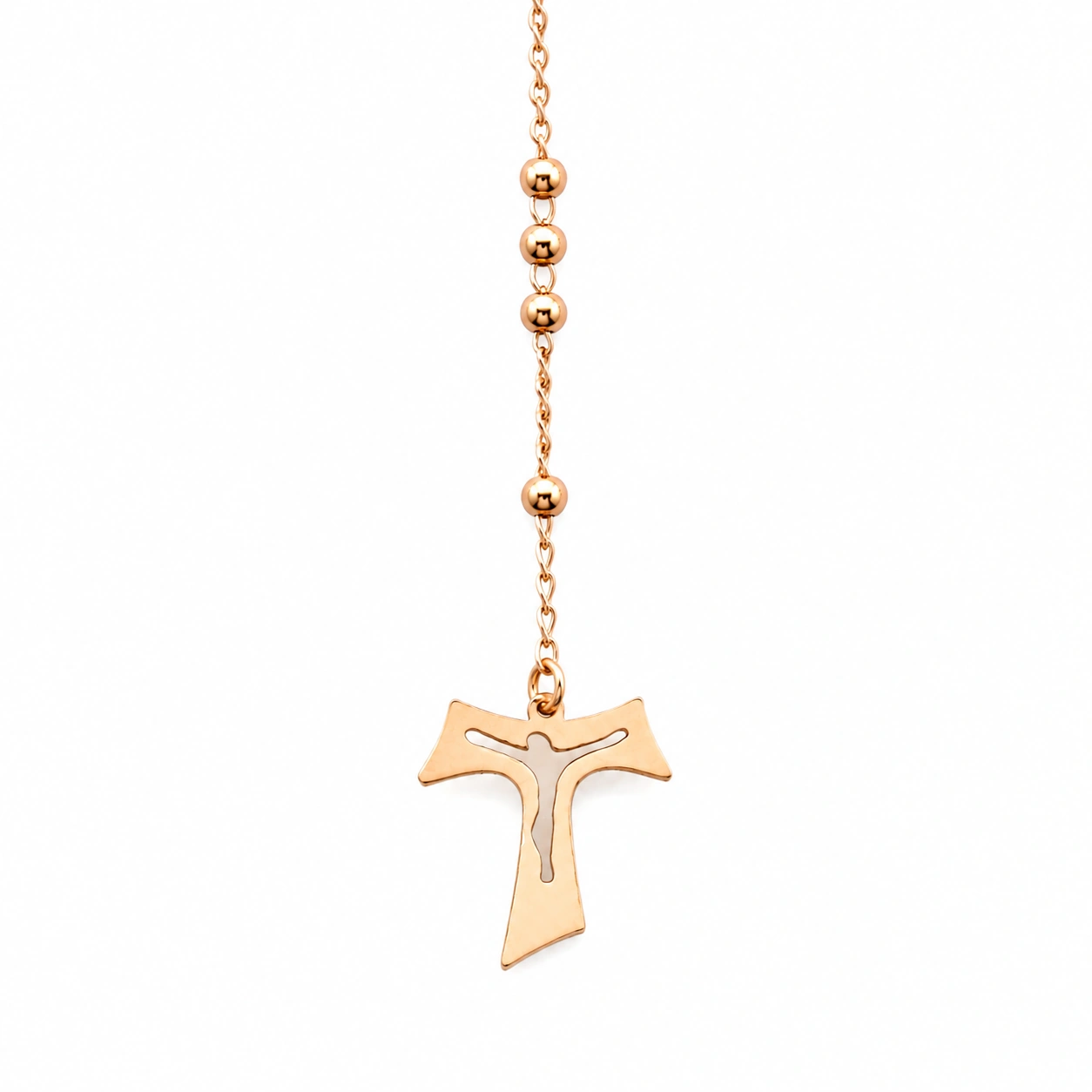 Rosario classico con medaglia PADRE PIO in Argento 925 rosè con zirconi e croce Tau. - Image 2